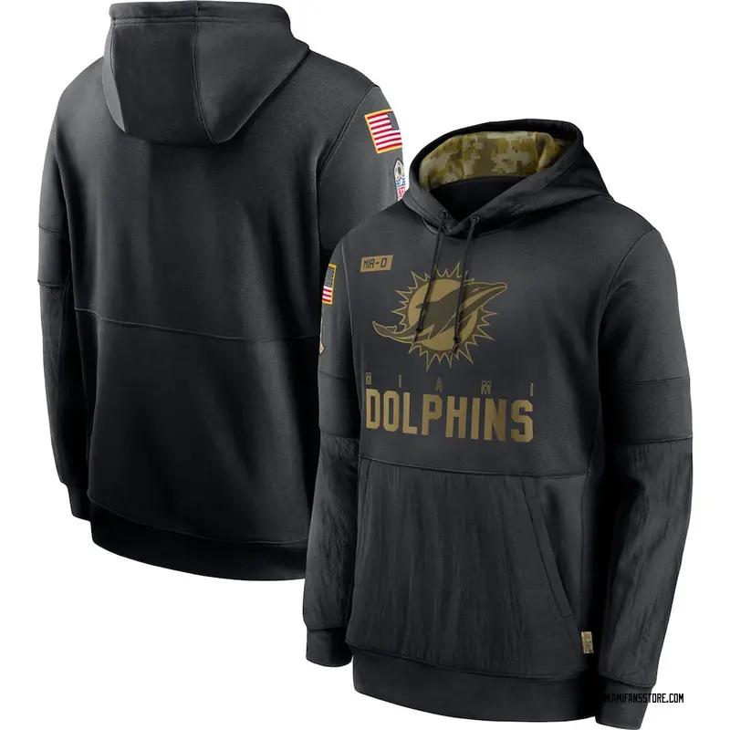Men's Black Miami Dolphins 2020 Salute to Service Sideline Performance Pullover Hoodie