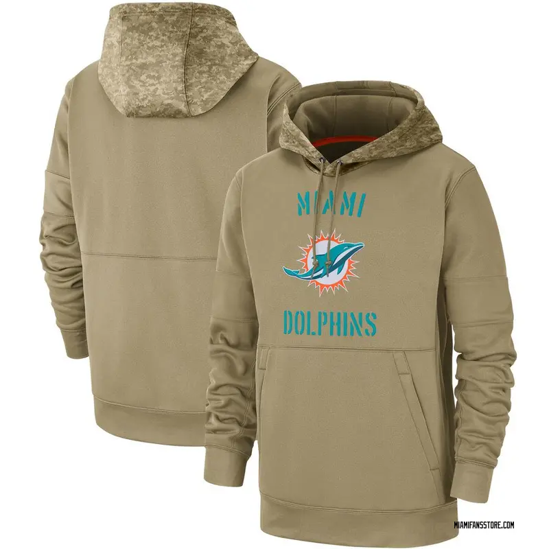 Men's Miami Dolphins Tan 2019 Salute to Service Sideline Therma Pullover Hoodie