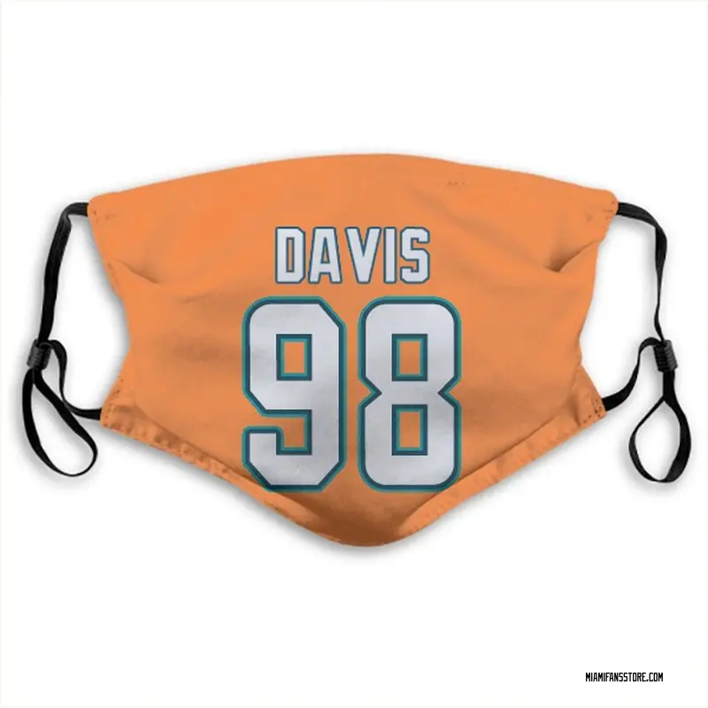 Raekwon Davis Name & Number Orange Miami Dolphins Face Mask