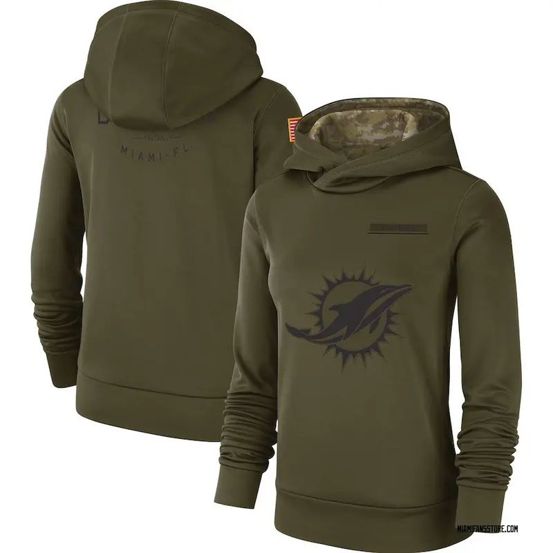 Women's Olive Miami Dolphins 2018 Salute to Service Team Logo Performance Pullover Hoodie